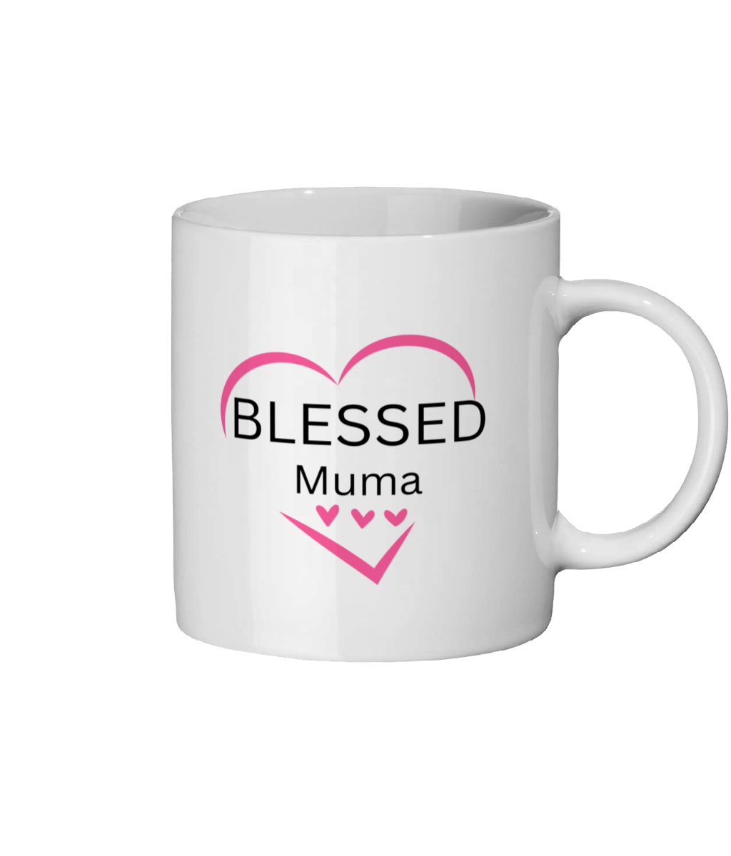 Blessed Muma 11oz Ceramic Mug – Pink Heart Design | Matching Mum & Mini Mug Gift