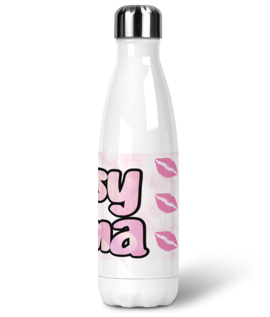 Sassy Mum Water Bottle | Premium Stainless Steel Insulated Bottle | Funny Mum Gift | Reusable Eco Flask with Pink Kiss Design by Muma Prints