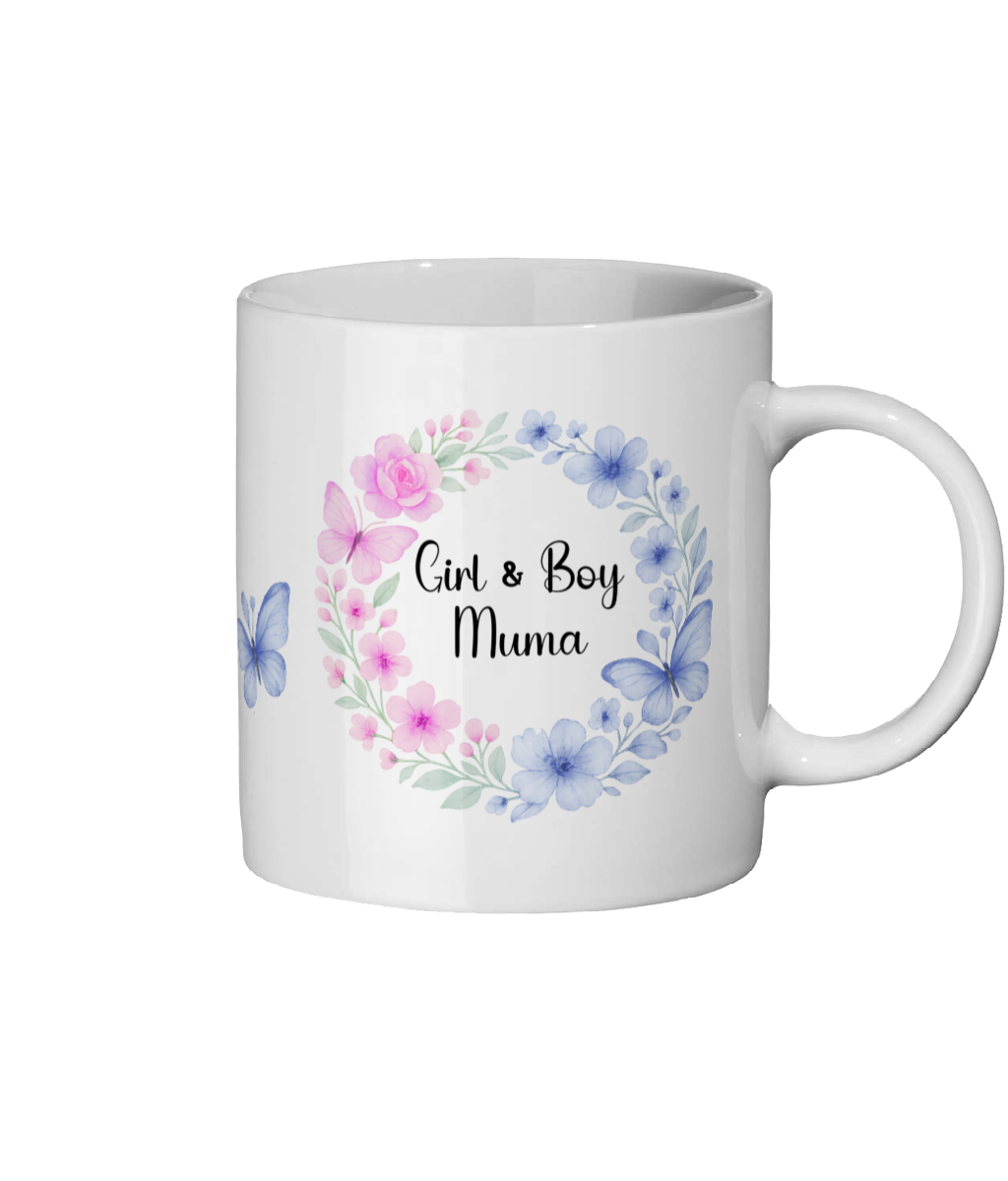 Girl & Boy Muma Ceramic Mug – Proud Mum of Both | Floral Motherhood Coffee Mug | Mum Gift