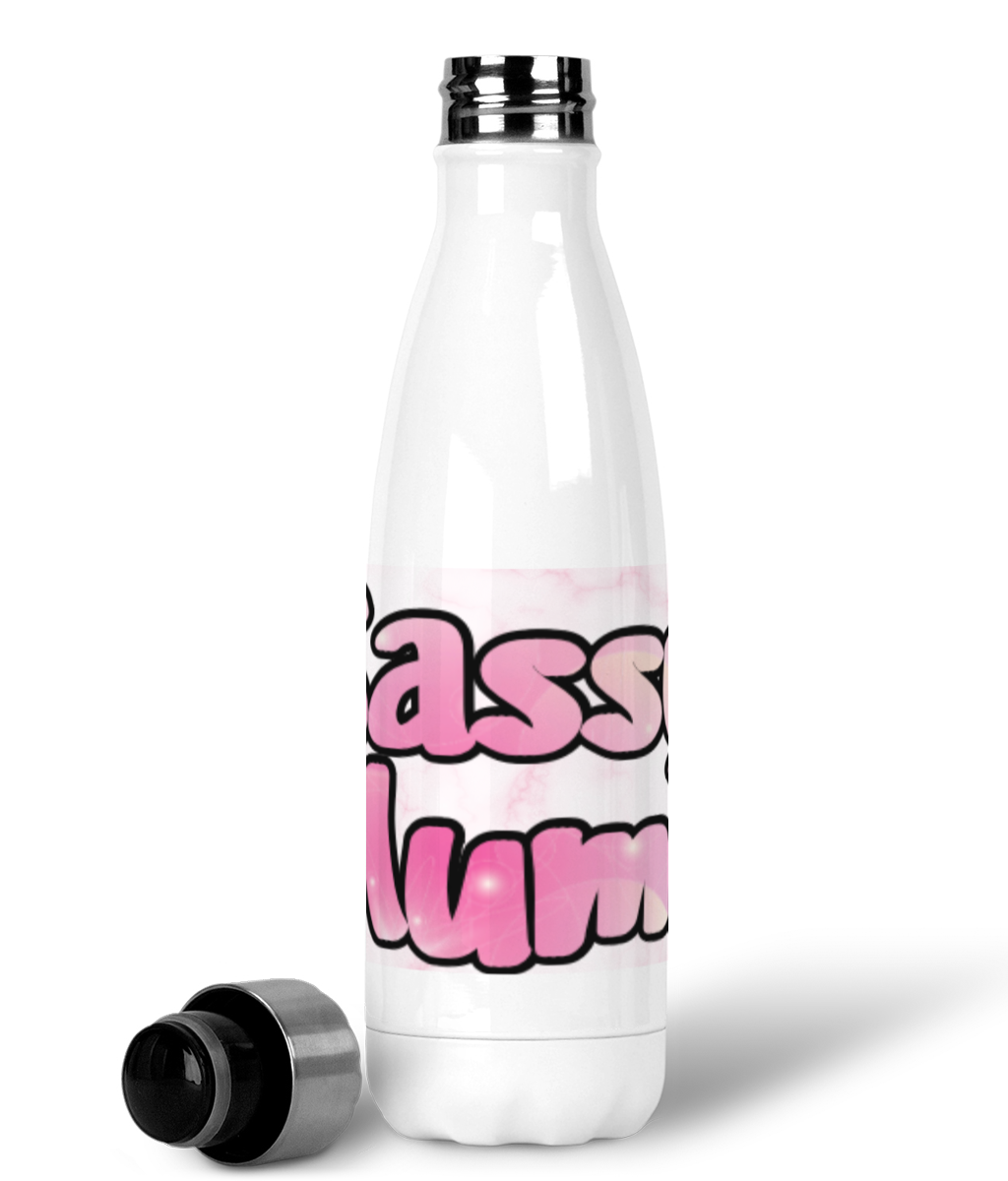 Sassy Mum Water Bottle | Premium Stainless Steel Insulated Bottle | Funny Mum Gift | Reusable Eco Flask with Pink Kiss Design by Muma Prints